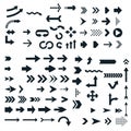 Arrows big black set icons. Big set of line vector arrow icons isolated on white background Royalty Free Stock Photo