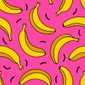 Seamless pattern. Yellow bananas on pink background. Royalty Free Stock Photo