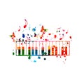 Colorful piano keys with music notes isolated vector illustration design. Music background. Piano keyboard poster with music notes Royalty Free Stock Photo