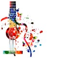 Colorful guitar with music notes isolated vector illustration design. Music background. Music instrument poster with music notes, Royalty Free Stock Photo