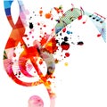 Colorful music promotional poster with G-clef and music notes isolated vector illustration. Artistic abstract background with musi Royalty Free Stock Photo
