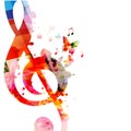 Colorful music promotional poster with G-clef and music notes isolated vector illustration. Artistic abstract background with musi Royalty Free Stock Photo