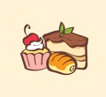 Cupcake bread and slice cake vector