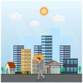 Man walks through the city. Walking, vector illustration