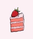 Pink slice cake strawberry vector