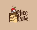 Slice cake with cherry vector