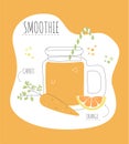 Vector card with a recipe of a tasty smoothie made of carrot and orange. Royalty Free Stock Photo