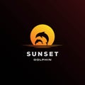 Sunset Sunrise Jumping Dolphin Ocean Fish Logo Design Vector