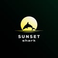 Sunset Sunrise Moon Night Jumping Fish Wild Shark Logo Design Vector