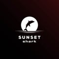 Sunset Sunrise Moon Night Jumping Fish Wild Shark Logo Design Vector