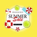 Summer Sale banner, hot season discount poster with tropical leaves,ice cream Royalty Free Stock Photo