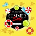 Summer Sale banner, hot season discount poster with tropical leaves Royalty Free Stock Photo