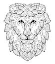 Hand drawn lion head with small pattern on white isolated background. Suitable for coloring book pages. Royalty Free Stock Photo