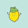 Lemon cartoon happy with crown vector