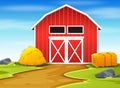 Red barns and haystack in the farmland