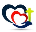 Family Church People love hand care icon hearts happiness love together team success wellness health symbol on white background.