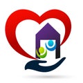 Happy Family union team love in home hand care house children kids taking care growth parenting care successful icon design vector