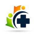 Medical health care family people happiness wellness clinic protect people life care healthy family logo design