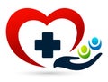 Medical heart health care cross love clinic protect people hands life care logo design icon logo