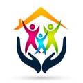 Happy Family care union team love in home hands care house children kids taking growth wellness parenting care successful icon