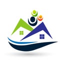 Real estate company family loving holding home house roof icon company illustrations vector design