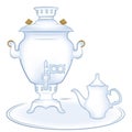 Samovar, a metal container traditionally used to heat and boil water in Russia.