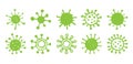 Coronavirus COVID-19. Set of scribble green virus. Hand-drawn style. Virus symbols on white background. 