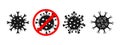 Set of black CORONA VIRUS COVID-19 with stop sign. Vector illustration.
