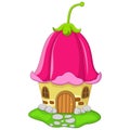 Cartoon Fairy house with a pink bellflower Royalty Free Stock Photo