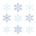 Set dark and light blue of snowflakes icons on white isolated background. Royalty Free Stock Photo