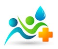 Globe Water drop medical logo concept of water drop with world save earth wellness symbol icon hand drops elements vector design Royalty Free Stock Photo