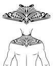 Maori tribal style tattoo pattern fit for a neck, back, chest. With example on body.