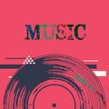 Music background with vinyl record vector illustration. Artistic music festival poster, live concert, creative design with lp reco Royalty Free Stock Photo