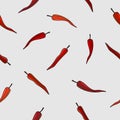 Bright red and orange chili pepper on gray background. Seamless food hot pattern.