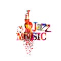 Jazz music typographic colorful background with trumpet and violoncello vector illustration. Artistic music festival poster, live Royalty Free Stock Photo