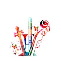 Music colorful background with music notes, trumpet and violoncelo pegbox and scroll vector illustration design. Music festival po Royalty Free Stock Photo