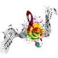 Music colorful background with G-clef and music notes vector illustration design. Music festival poster, creative music notes isol Royalty Free Stock Photo