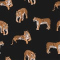 Exotic tiger animal pattern vintage background illustration seamless pattern.