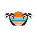 Sunset Summer Beach Design Logo Vector