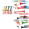 Jazz music colorful background. Jazz music festival poster. Word jazz with saxophone isolated vector illustration. Music instrumen Royalty Free Stock Photo