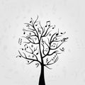 Black and white music tree with music notes. Music symbols for card, poster, invitation. Music background design vector illustrati Royalty Free Stock Photo