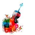 Music instrument background. Colorful violoncello with music notes isolated vector illustration