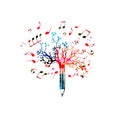 Music pencil tree design. Colorful pencil tree vector illustration with music notes isolated Royalty Free Stock Photo