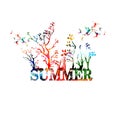 Word summer with trees isolated. Summer traveling, camping, summer in nature vector illustration