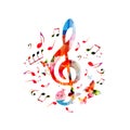 Music notes background. Colorful G-clef and music notes isolated vector illustration Royalty Free Stock Photo