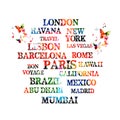 Touristic most famous destinations in the world. Typography travel vector illustration