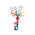 Colorful euphonium with treetop and music notes isolated vector illustration. Music instrument background for poster, brochure, ba