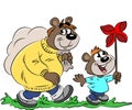 Cartoon bears, father and son, go for a walk to spend some time together vector illustration Royalty Free Stock Photo