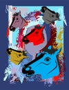 Horse art, colorful background, vector