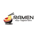 Illustration vector graphic of red soup ramen in a black bowl taken with chopsticks Royalty Free Stock Photo